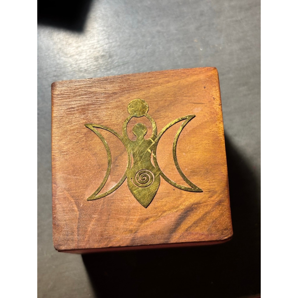 Small Spiral Goddess Acacia Wood velvety Jewelry and Trinket Box